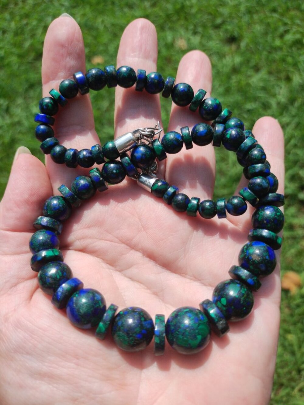 Jay King DTR 925 Sterling Silver  Azurite Malachite Graduated Bead Necklace 18"